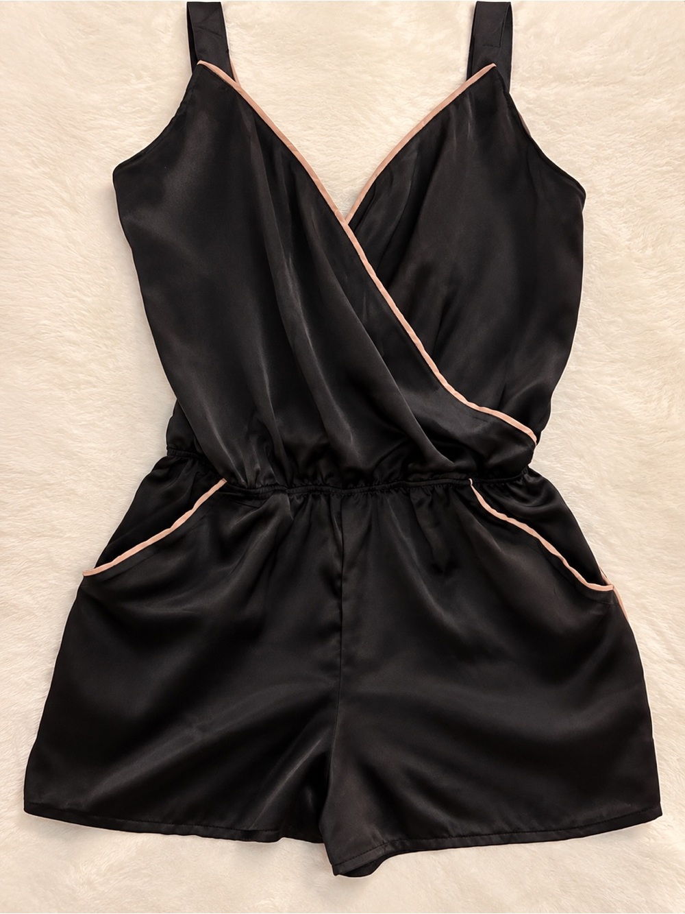 Bluebella Kara Black Satin Contrast Piping Playsuit Romper Size S / US 6